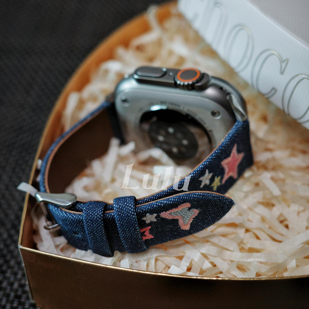 Embroidered Denim Apple Watch Band