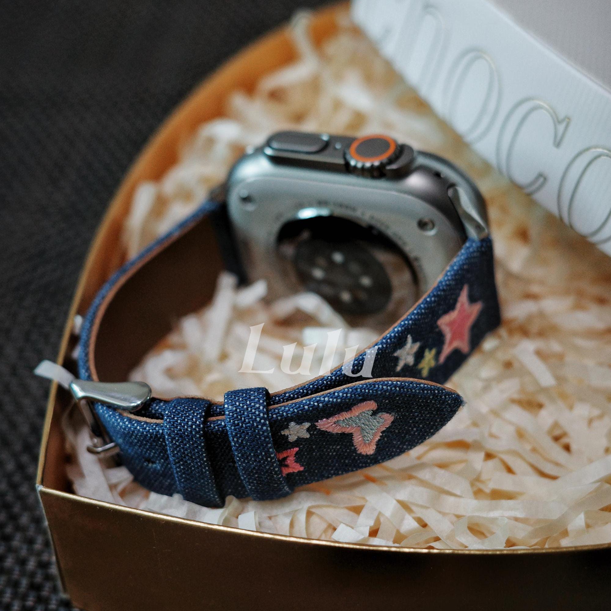 Embroidered Denim Apple Watch Band