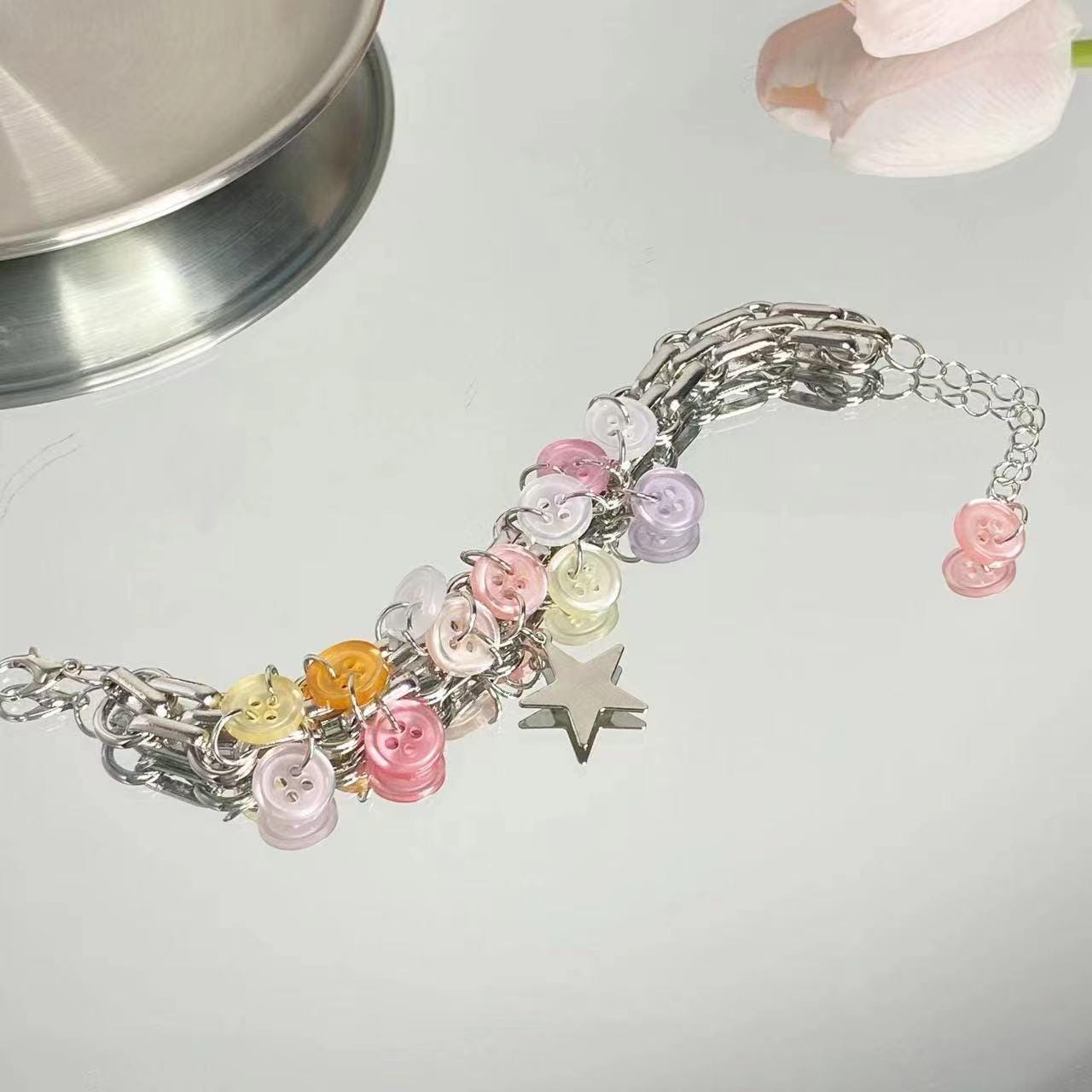Pastel Button Charm Adjustable Bracelet