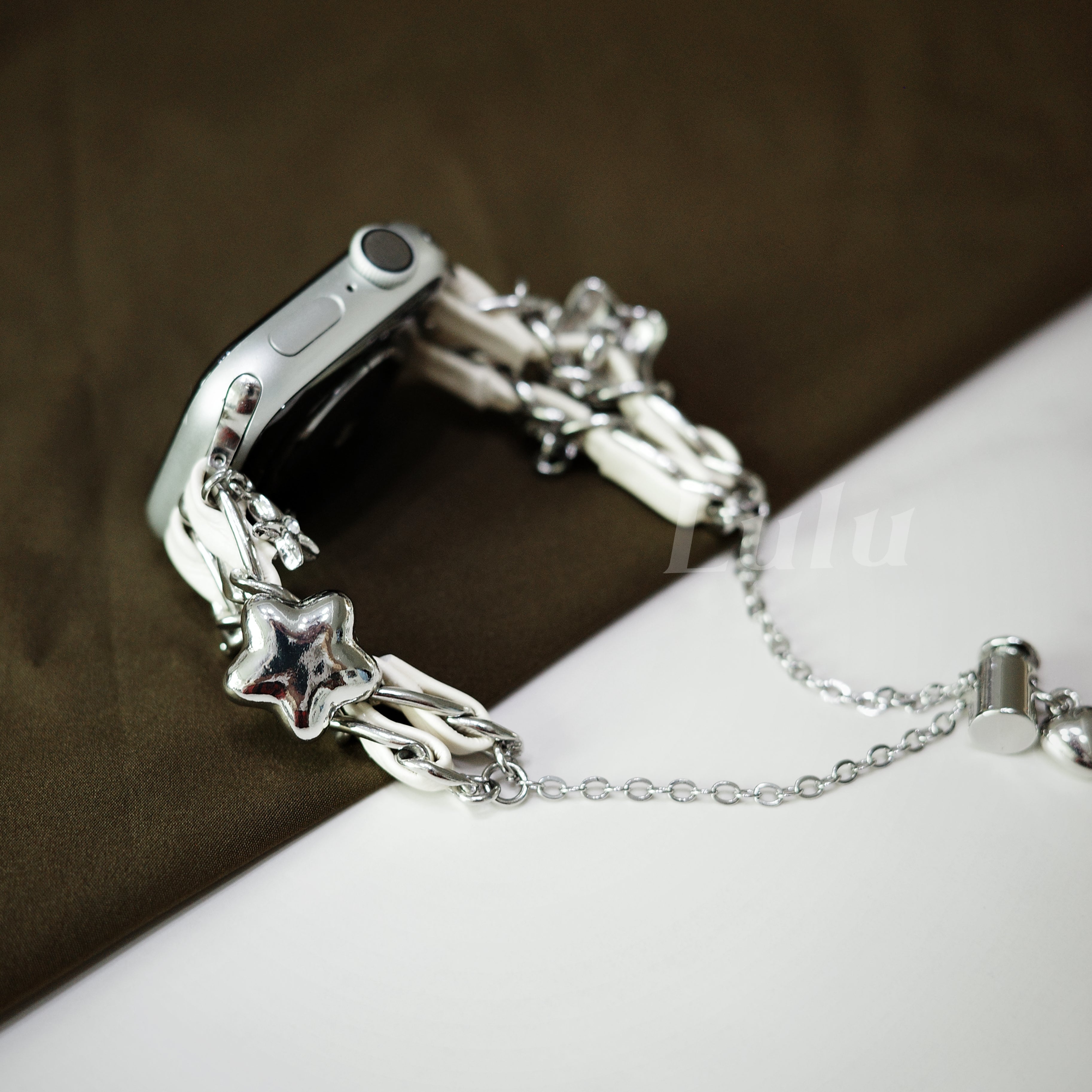 White Leather Chain Apple Watch Band