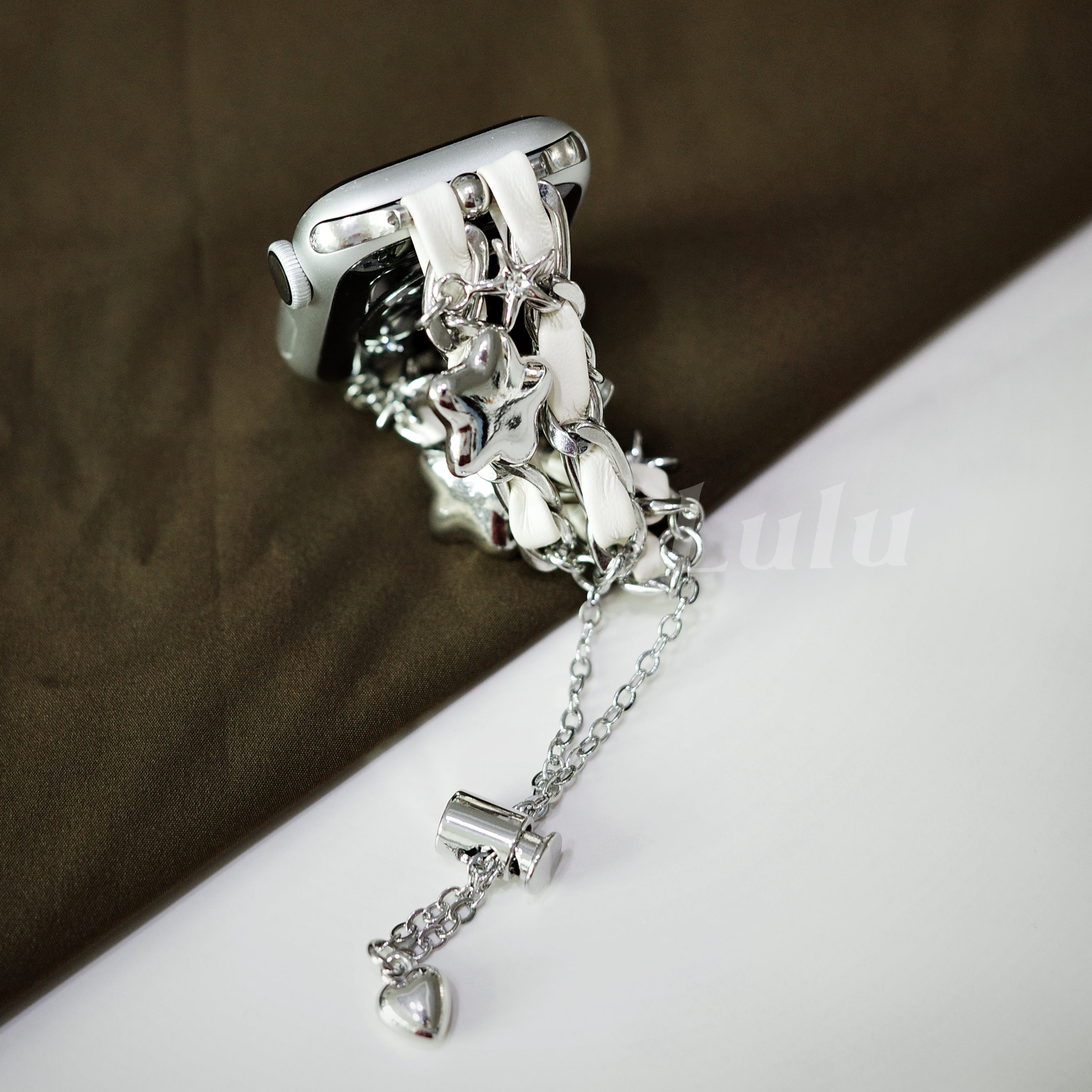 White Leather Chain Apple Watch Band